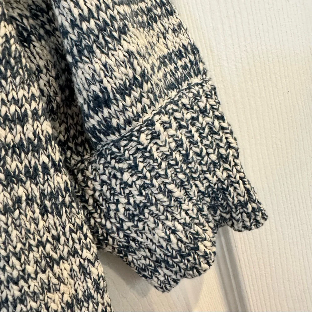 Anthropologie Carlotta Collared Marled Cotton Knit Sweater Blue Cream Size XS